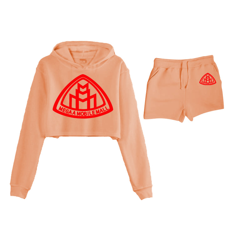 Peach Crop Top Short Logo Set