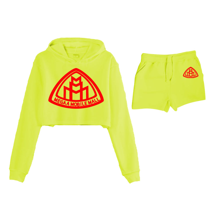 Neon Lime Crop Top Short Logo Set