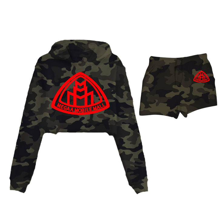 Camo Crop Top Short Logo Set