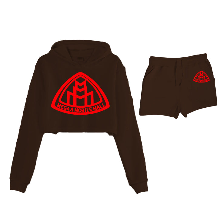 Brown Crop Top Short Logo Set