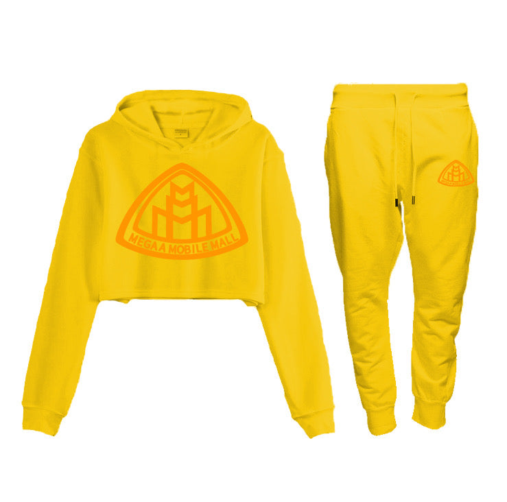 Yellow Crop Top Logo SweatSuit
