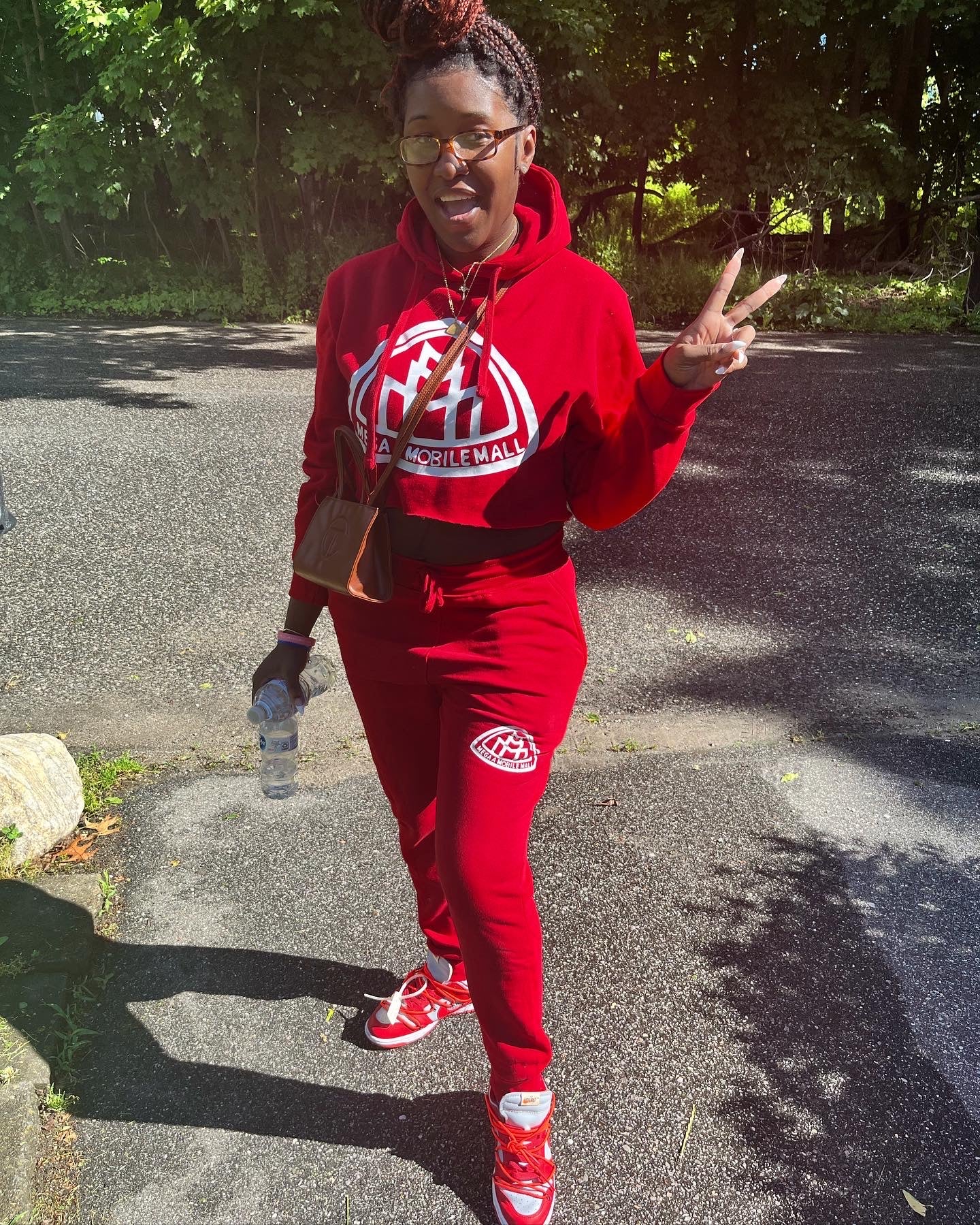 Red Crop Top Logo SweatSuit