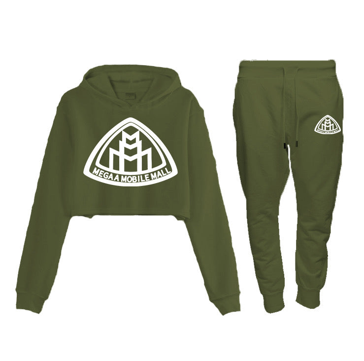 Sudadera corta con logo en verde cazador