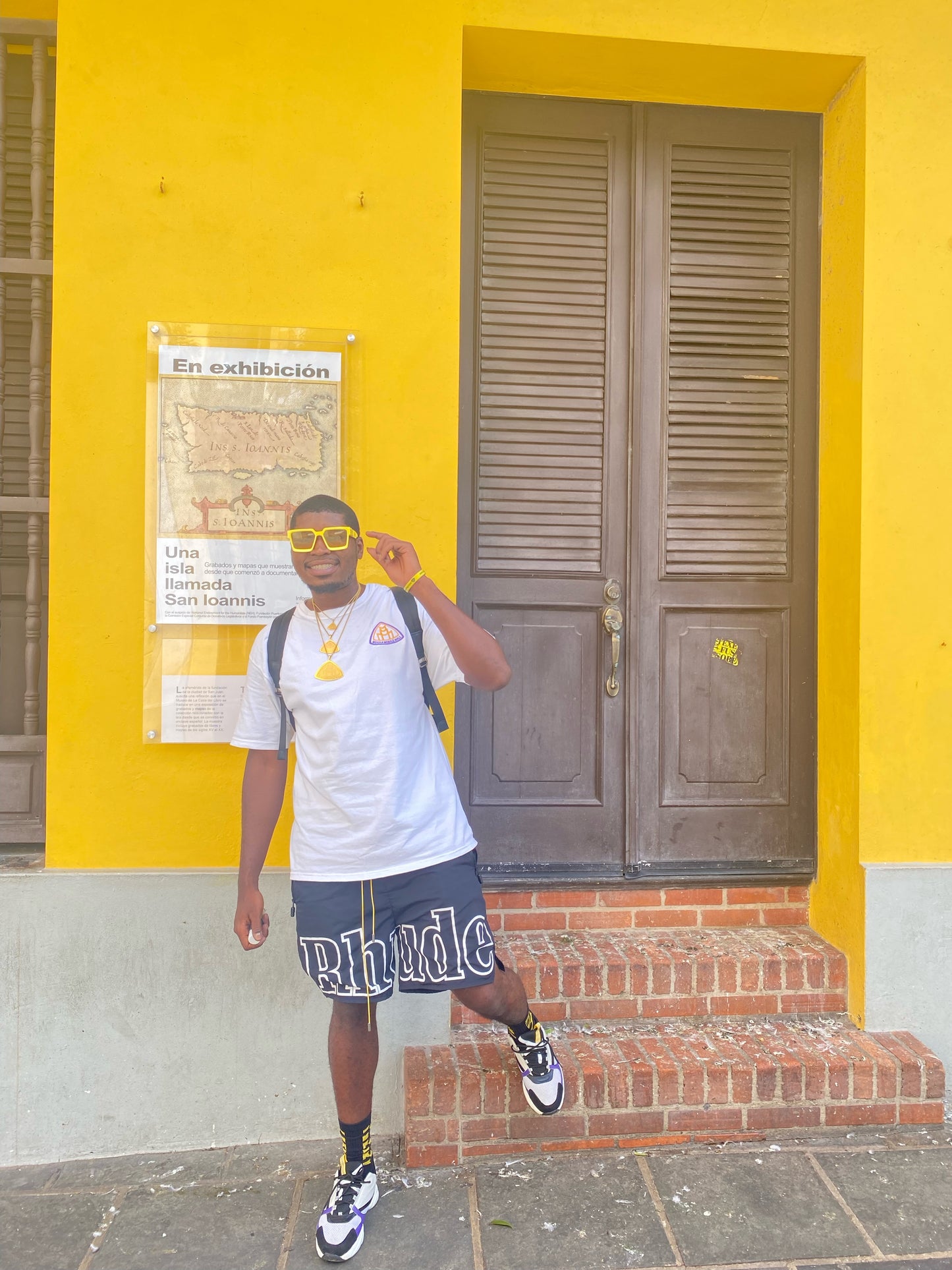 modeling wearing megaamobilemall yellow sunglasses hollywood style in puerto rico