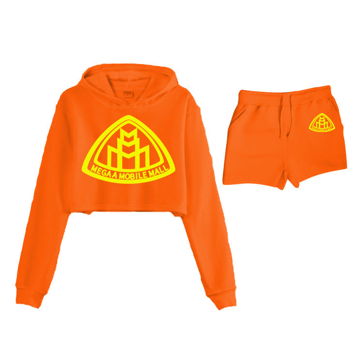 Conjunto de logotipo corto con parte superior corta naranja neón