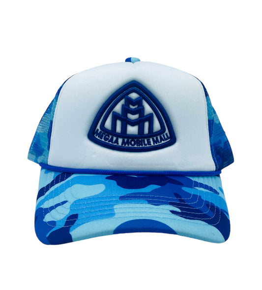 Triple M Logo Trucker - Blue Camo front view