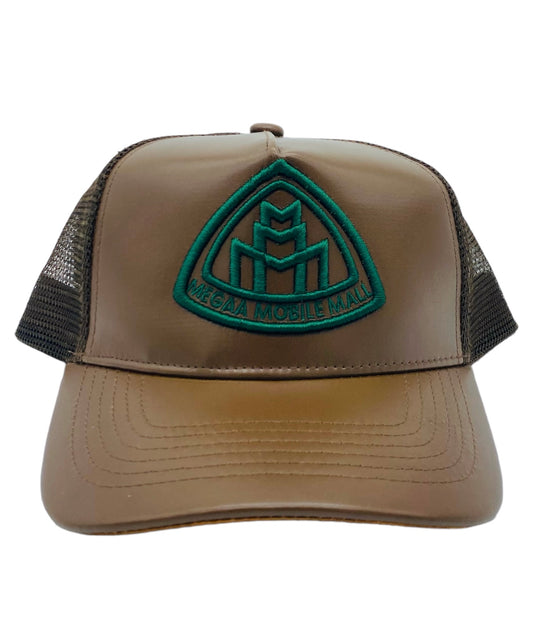 Triple M Logo Trucker - Brown Leather front view 