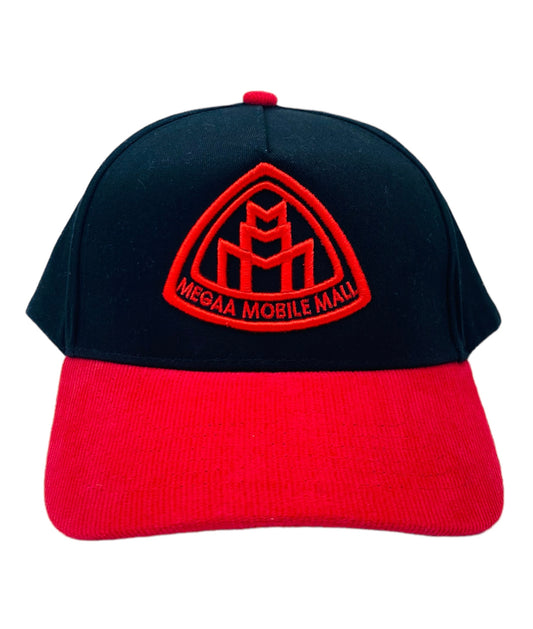 Triple M Logo Trucker - Corduroy Black/Red front view 