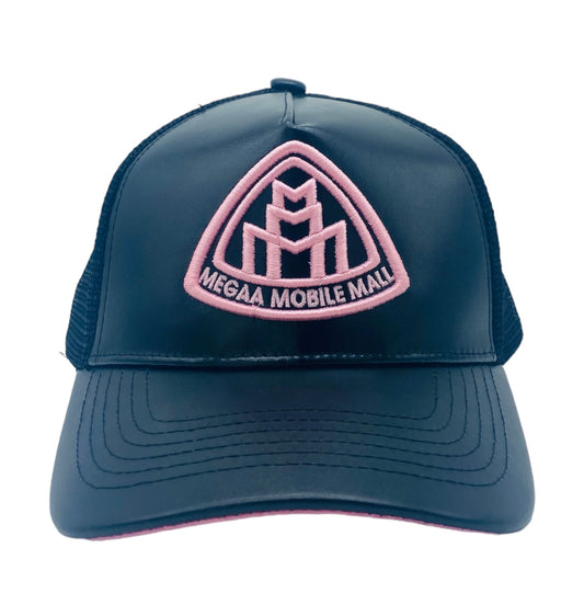 Triple M Logo Trucker - Black/Pink Leather front view 