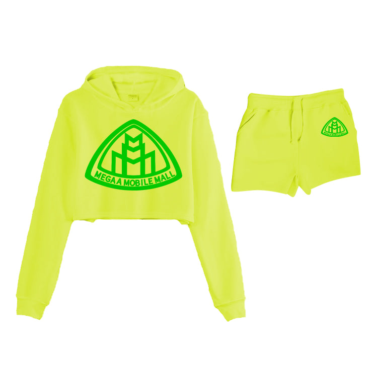 Neon Lime Crop Top Short Logo Set