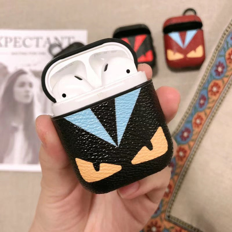 F Monster Luxury Genuine Leather Protective Cover AirPod Case - MegaaMobileMall