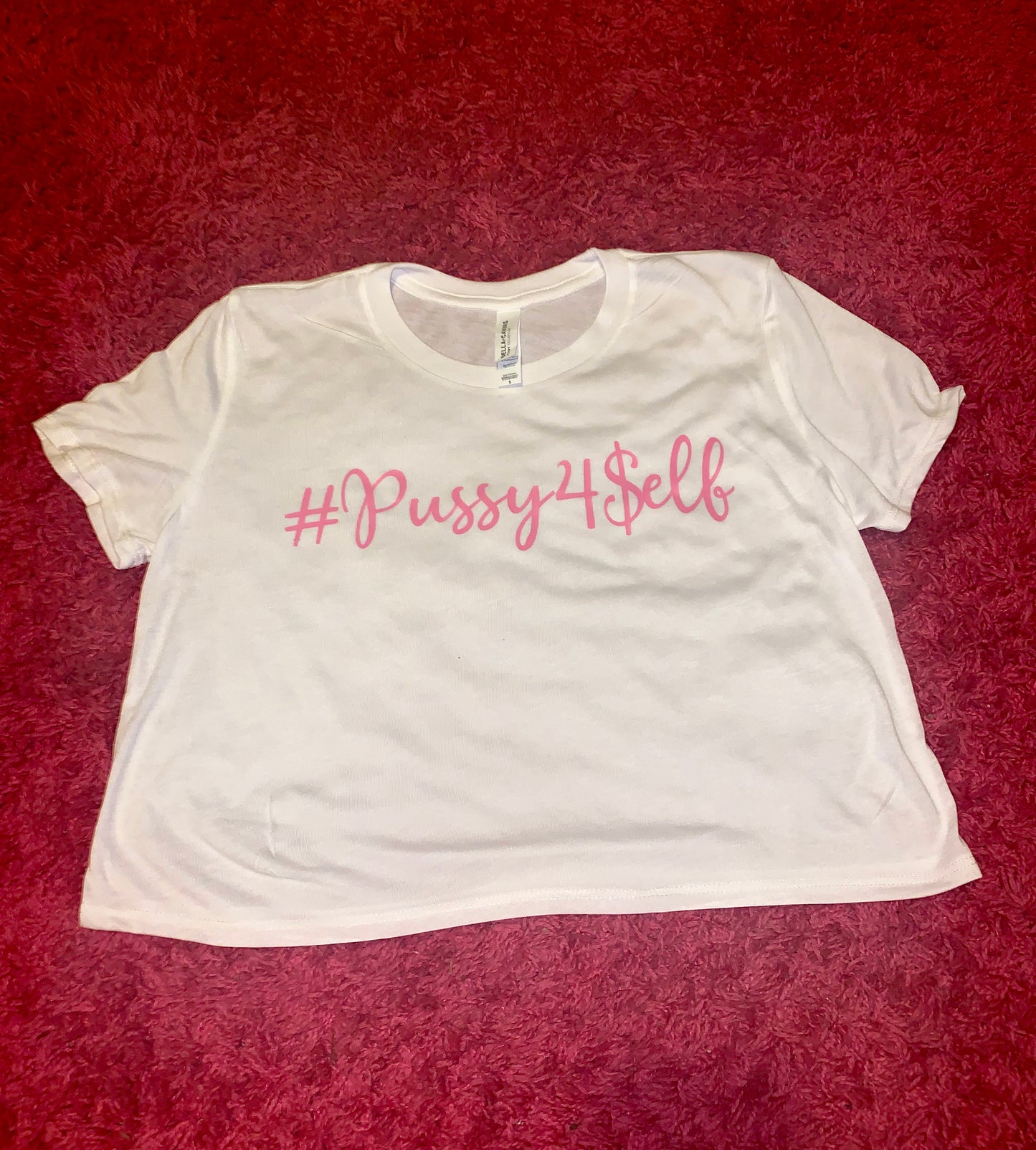 #pussy4self crop top tee white with pink imprint