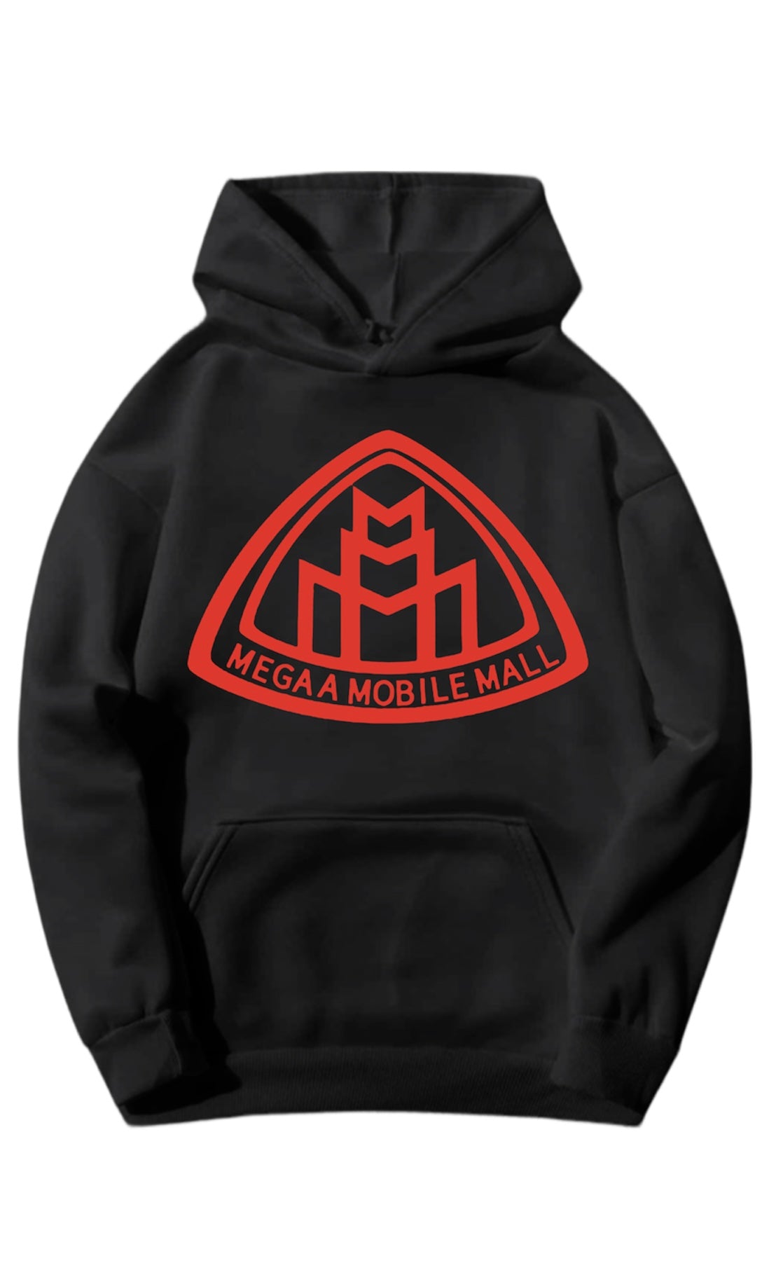 black megaamobilemall logo Heavy Blend Fleece Hoodie with red logo