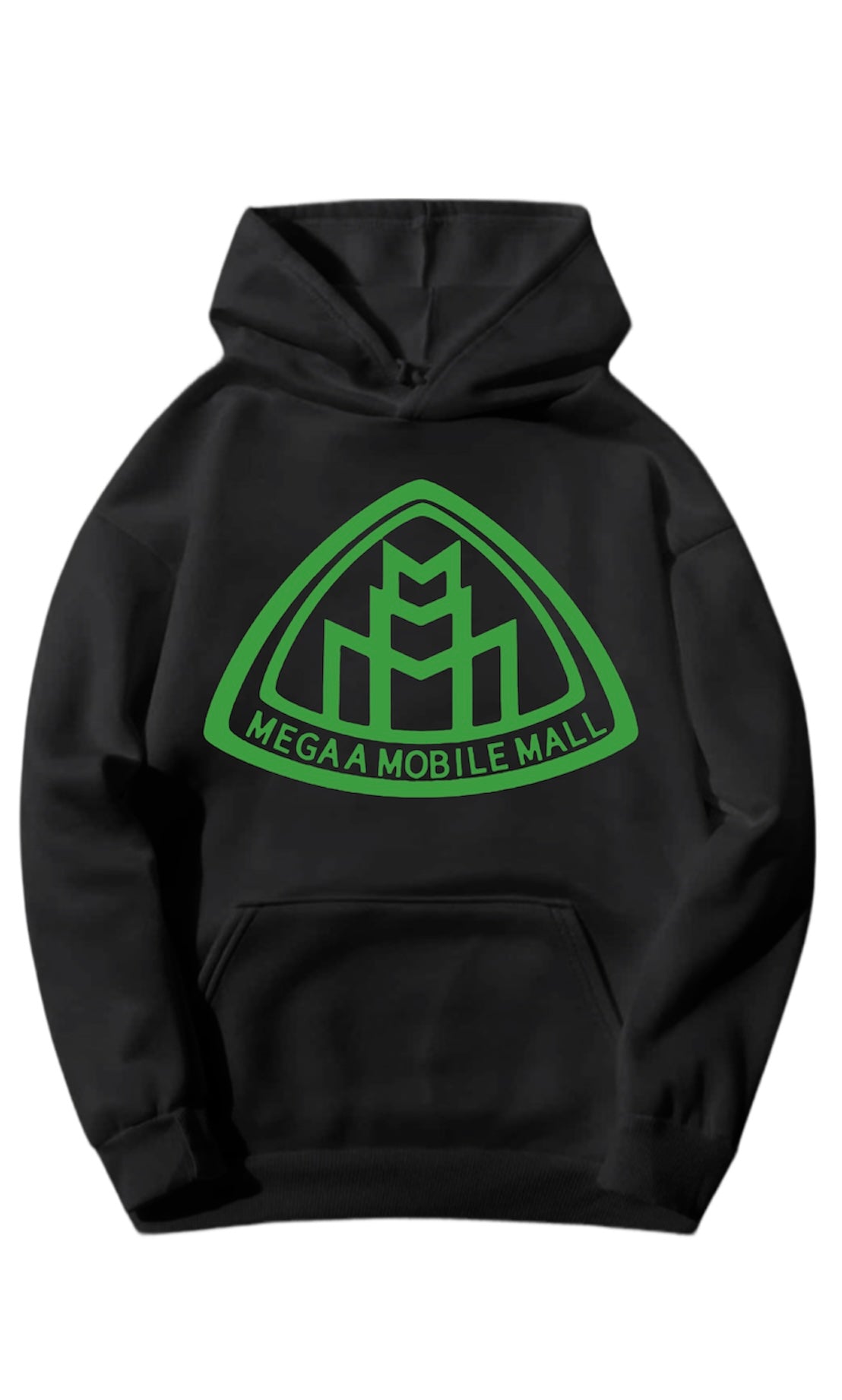 black megaamobilemall logo Heavy Blend Fleece Hoodie with green logo