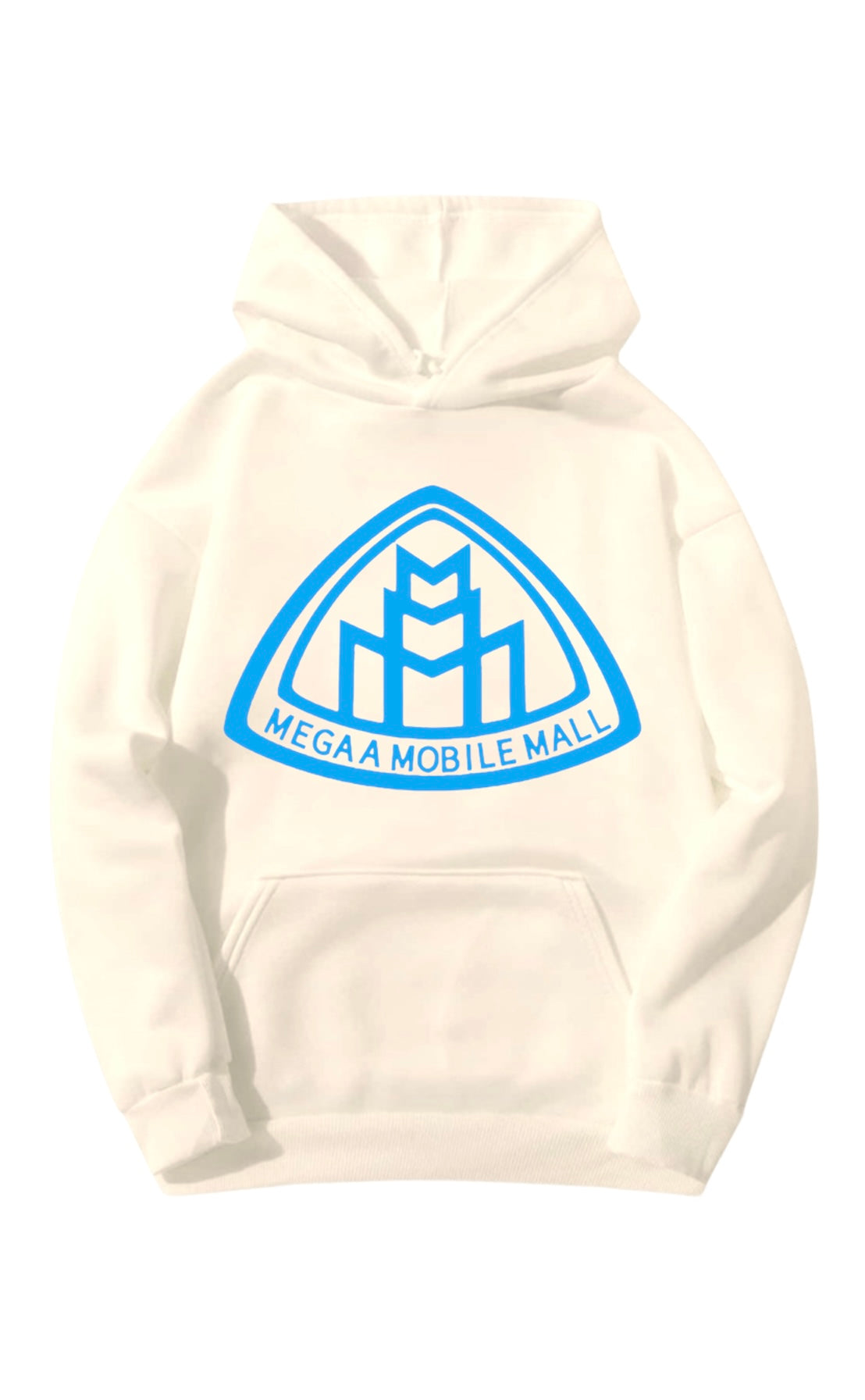 off white megaamobilemall logo Heavy Blend Fleece Hoodie with sky blue logo
