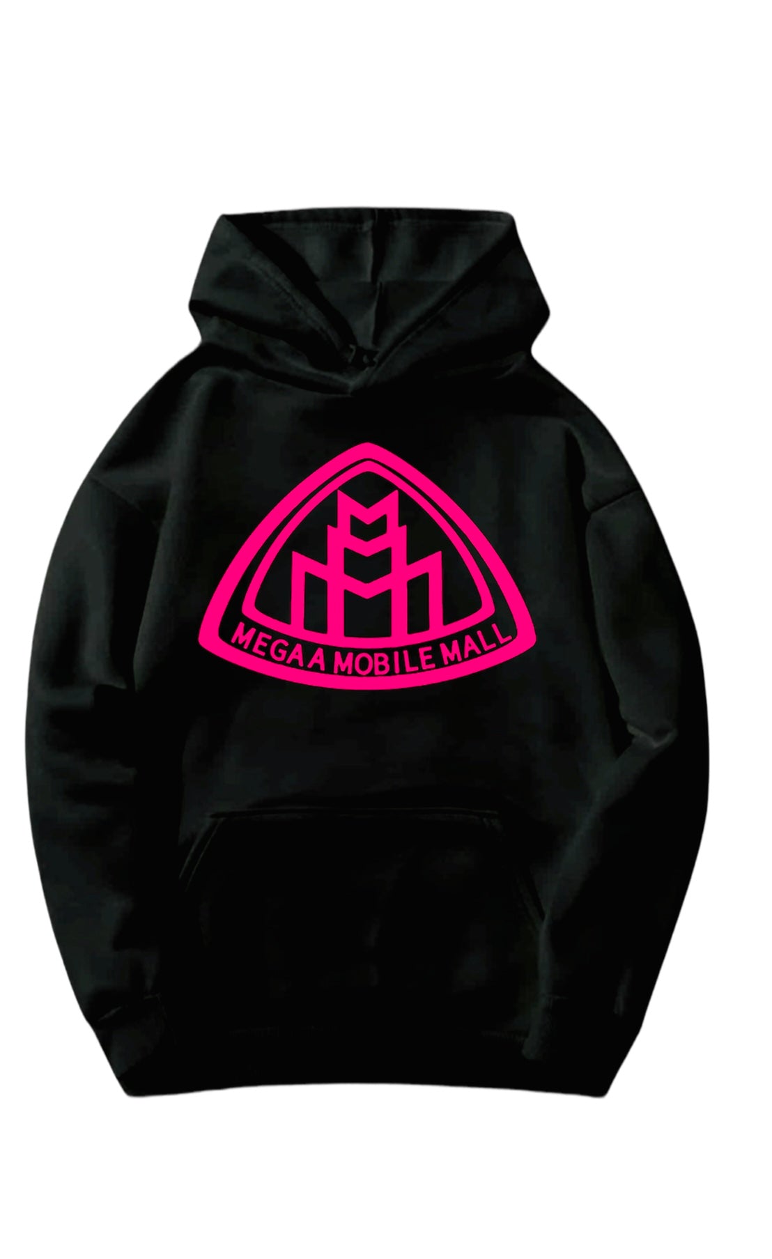 black megaamobilemall logo Heavy Blend Fleece Hoodie with pink logo