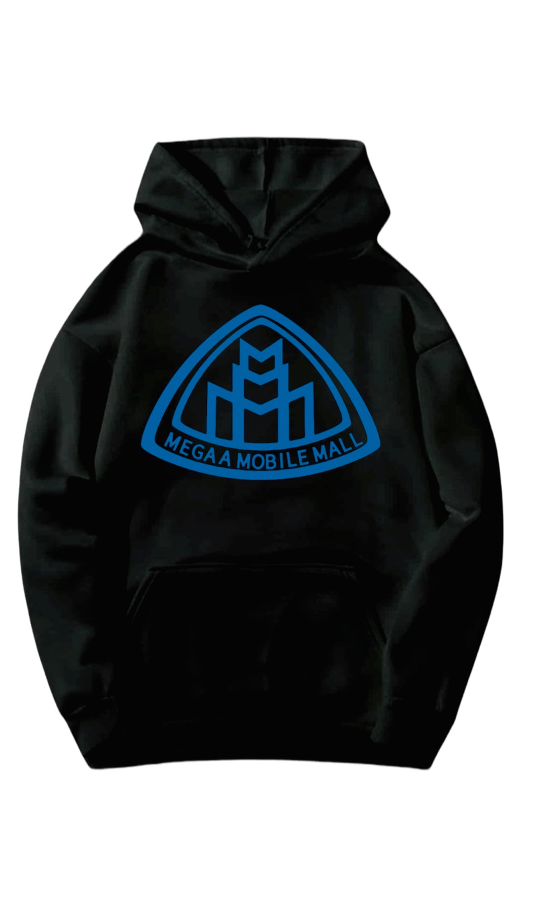 black megaamobilemall logo Heavy Blend Fleece Hoodie with blue logo