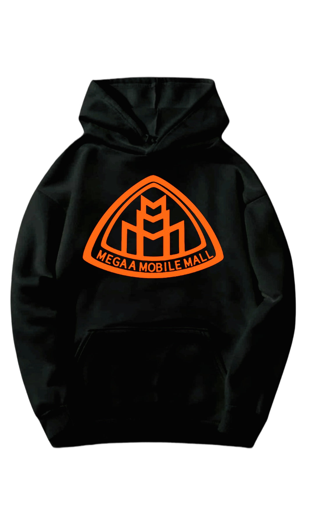 black megaamobilemall logo Heavy Blend Fleece Hoodie with orange logo