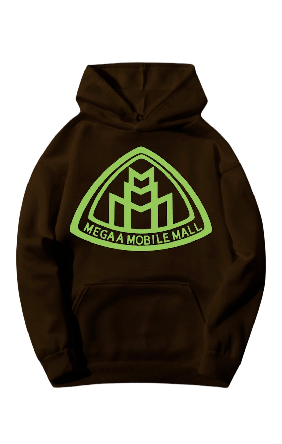 brown megaamobilemall logo Heavy Blend Fleece Hoodie with lime green logo