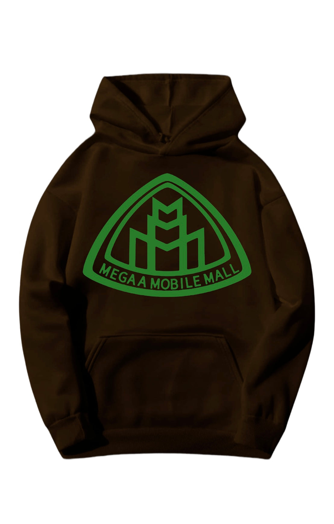 brown megaamobilemall logo Heavy Blend Fleece Hoodie with green logo