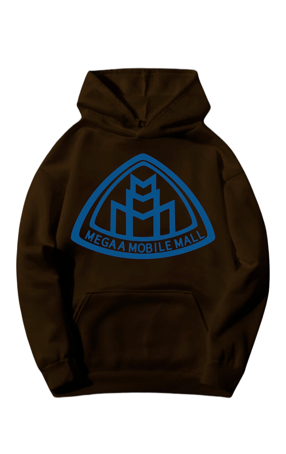 brown megaamobilemall logo Heavy Blend Fleece Hoodie with blue logo