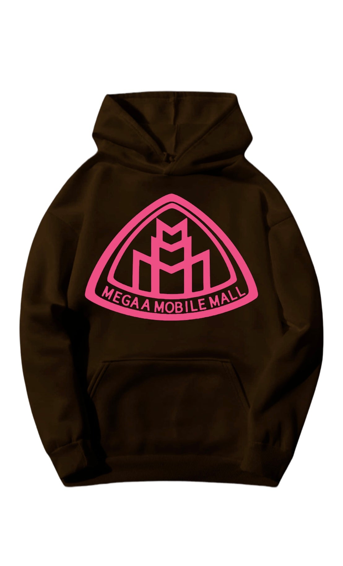 brown megaamobilemall logo Heavy Blend Fleece Hoodie with pink logo