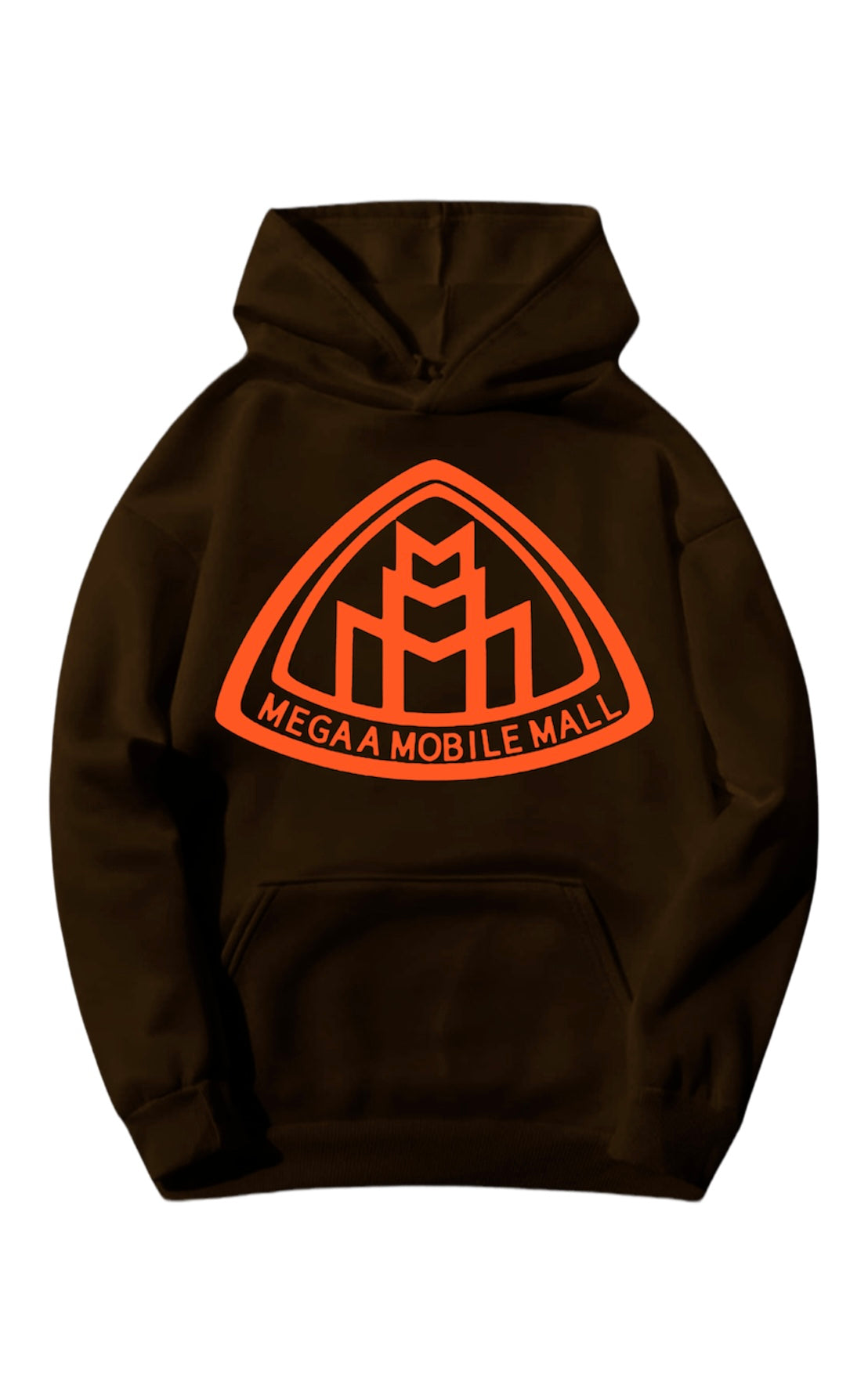 brown megaamobilemall logo Heavy Blend Fleece Hoodie with orange logo