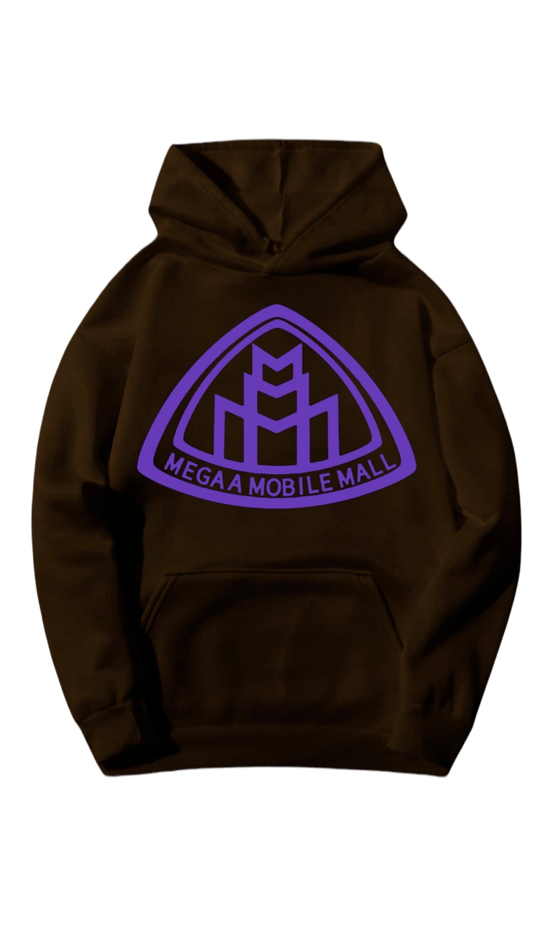 brown megaamobilemall logo Heavy Blend Fleece Hoodie with purple logo