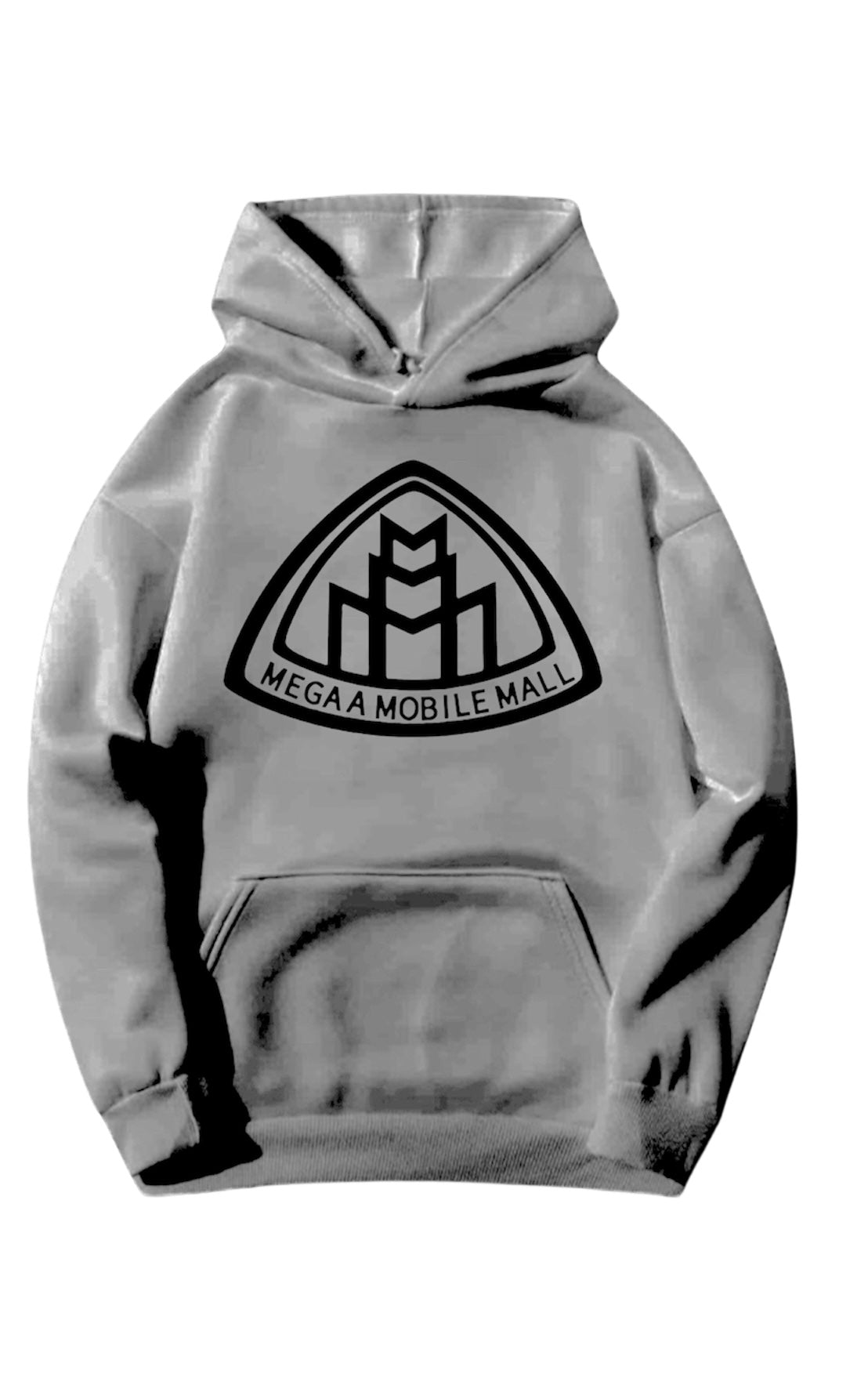 gray megaamobilemall logo Heavy Blend Fleece Hoodie with black logo