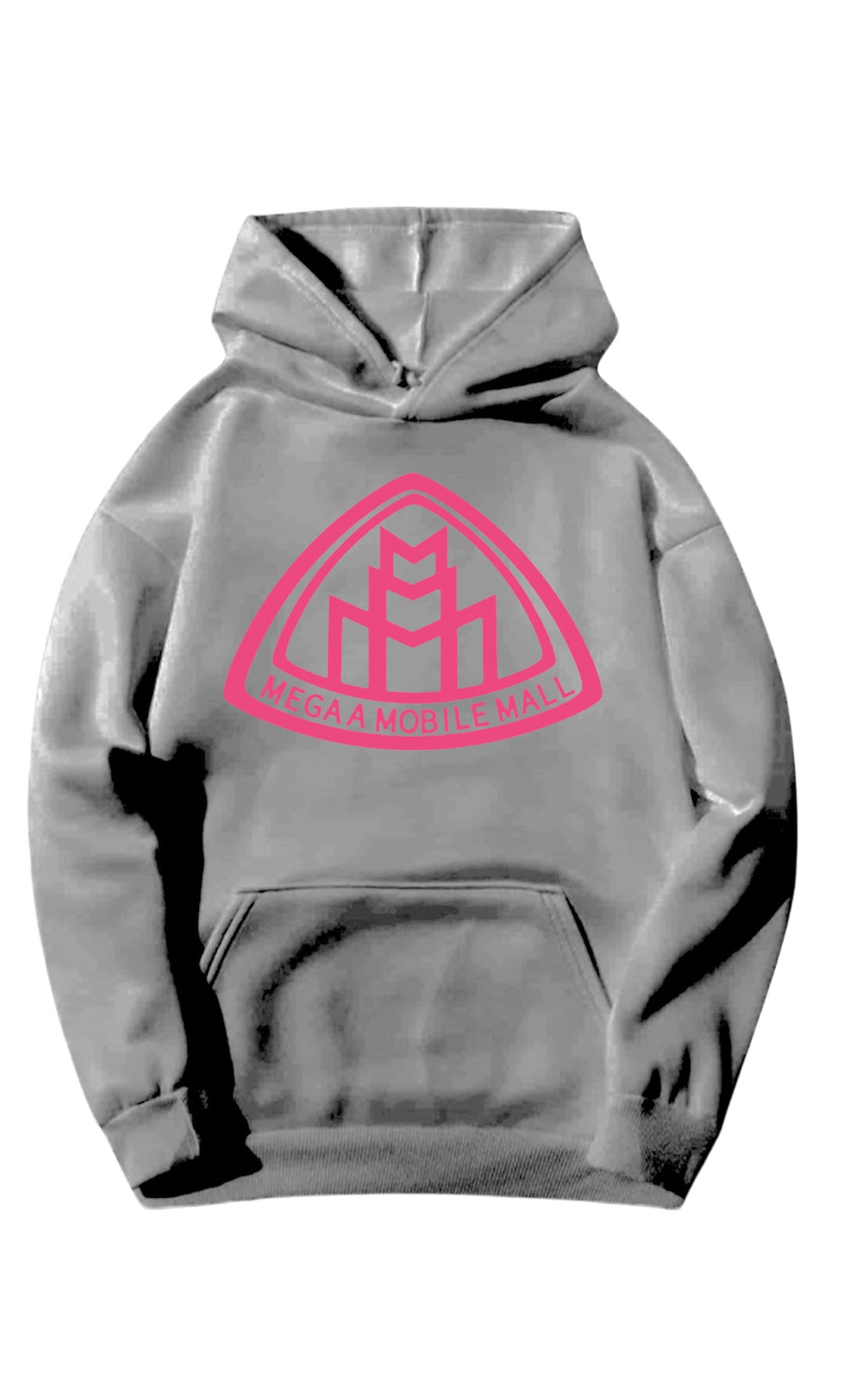 gray megaamobilemall logo Heavy Blend Fleece Hoodie with pink logo