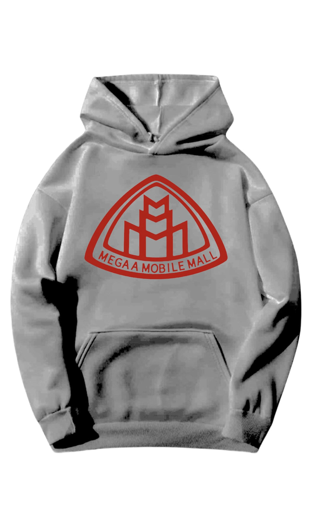 gray megaamobilemall logo Heavy Blend Fleece Hoodie with red logo