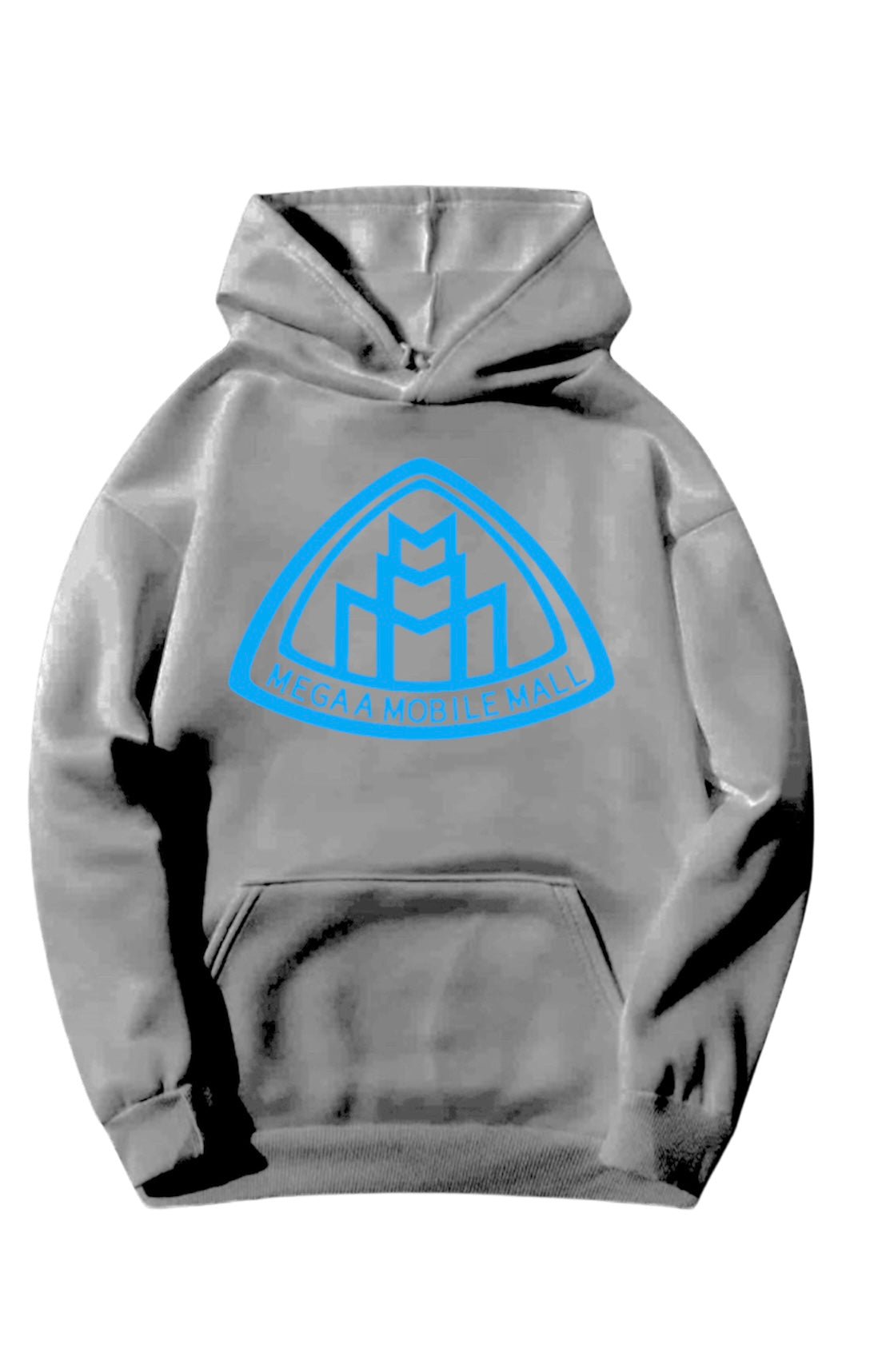 gray megaamobilemall logo Heavy Blend Fleece Hoodie with sky blue logo