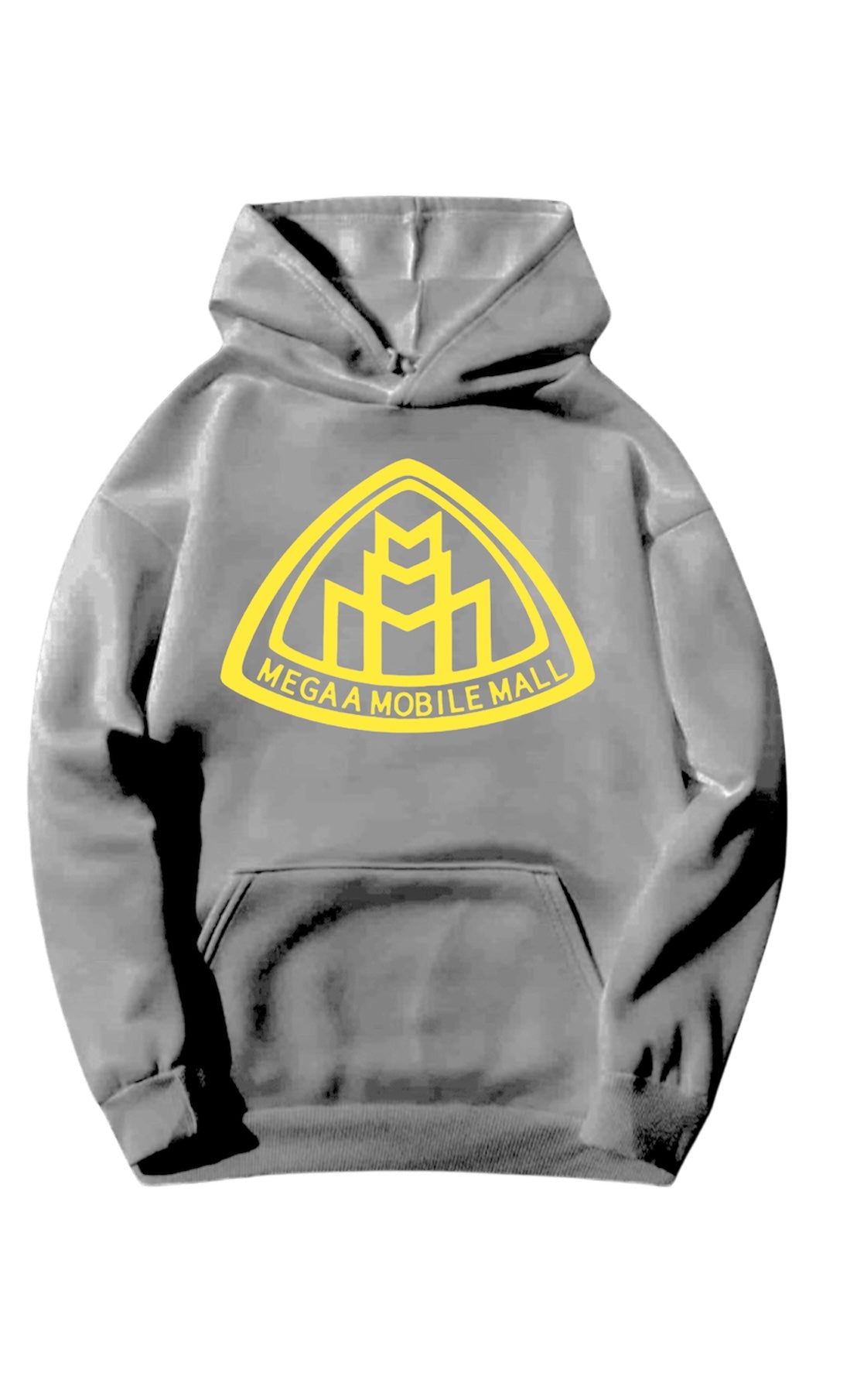 gray megaamobilemall logo Heavy Blend Fleece Hoodie with yellow logo