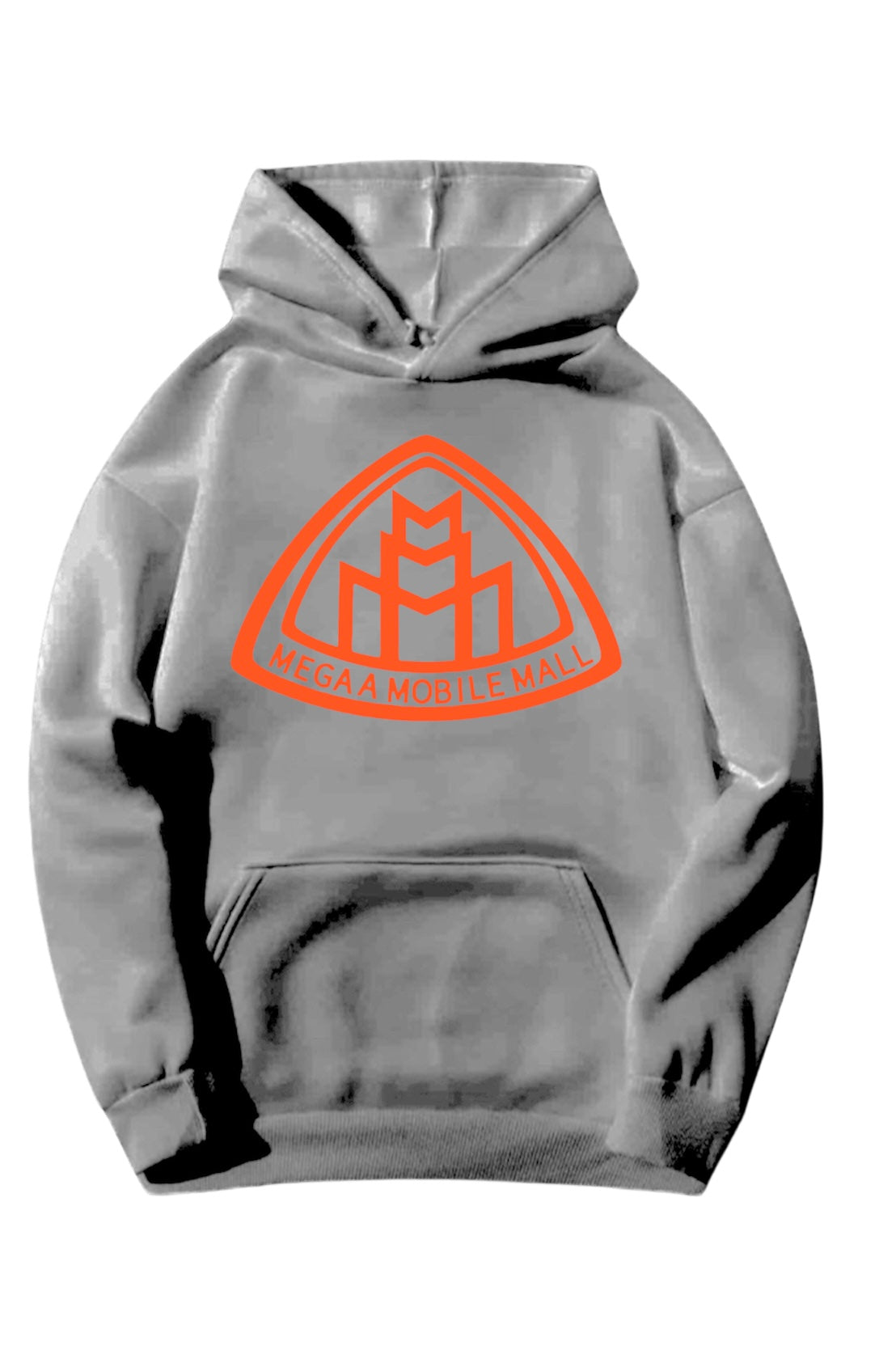 gray megaamobilemall logo Heavy Blend Fleece Hoodie with orange logo