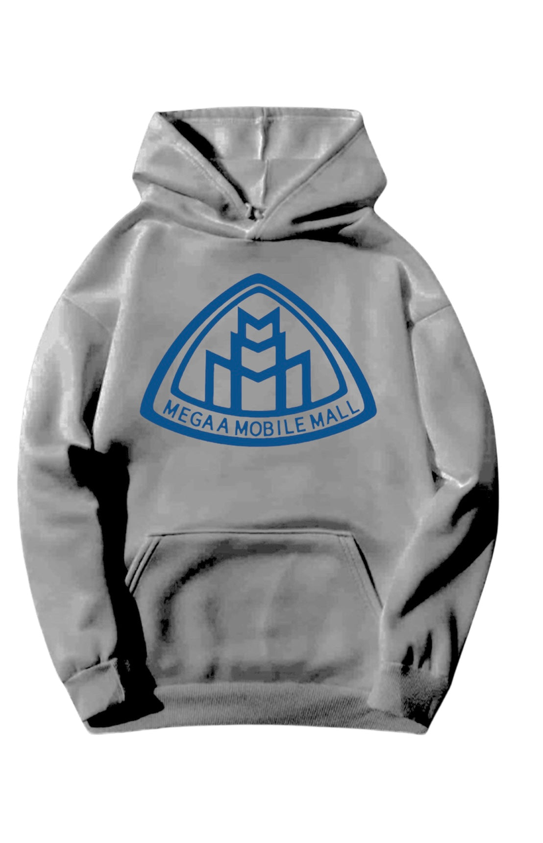 gray megaamobilemall logo Heavy Blend Fleece Hoodie with blue logo