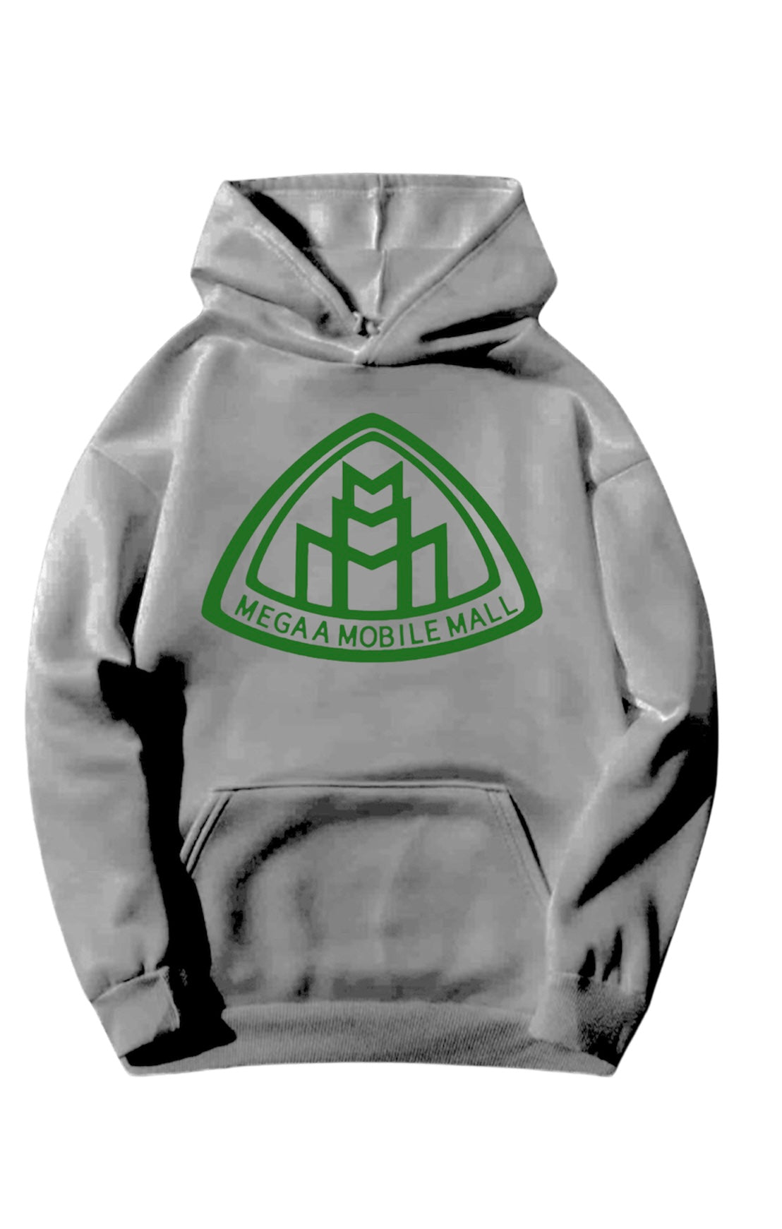 gray megaamobilemall logo Heavy Blend Fleece Hoodie with green logo