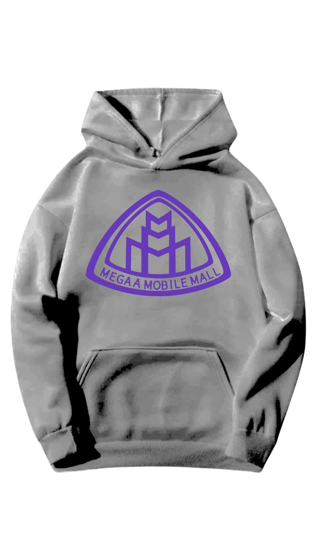 gray megaamobilemall logo Heavy Blend Fleece Hoodie with purple logo
