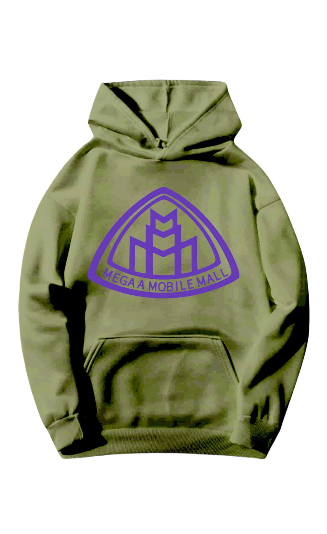 olive green megaamobilemall logo Heavy Blend Fleece Hoodie with purple logo