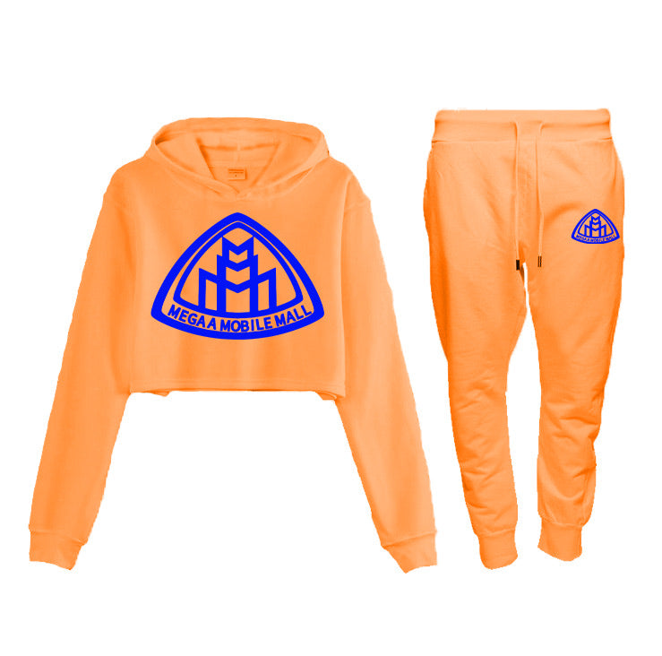 Neon Orange Crop Top Logo SweatSuit