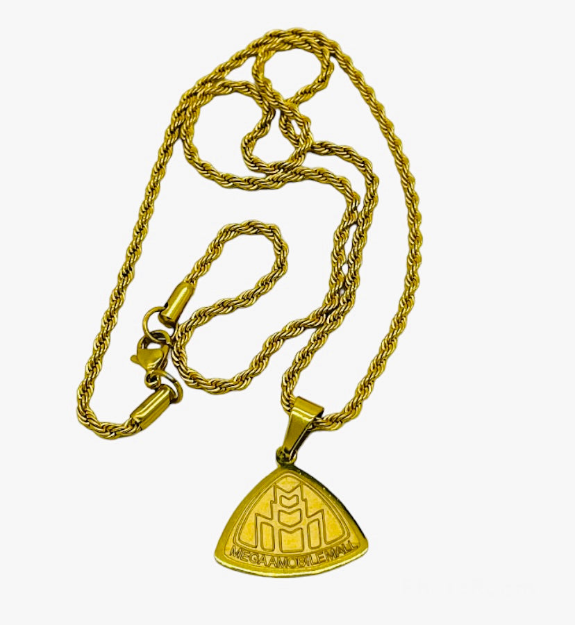 triple m megaamobilemall logo gold pendants & gold rope chains in 1 inches