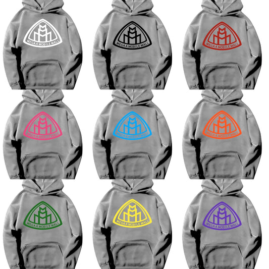 gray megaamobilemall logo Heavy Blend Fleece Hoodie with 9 different logo color options
