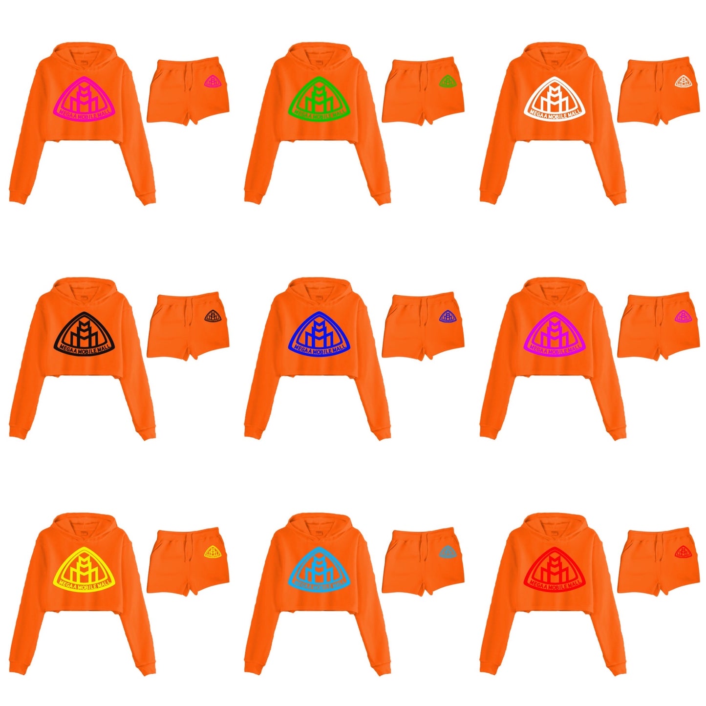 Neon Orange Crop Top Short Logo Set