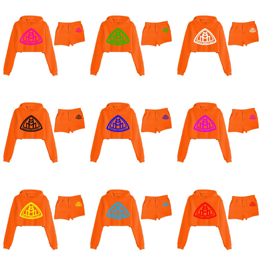Conjunto de logotipo corto con parte superior corta naranja neón 