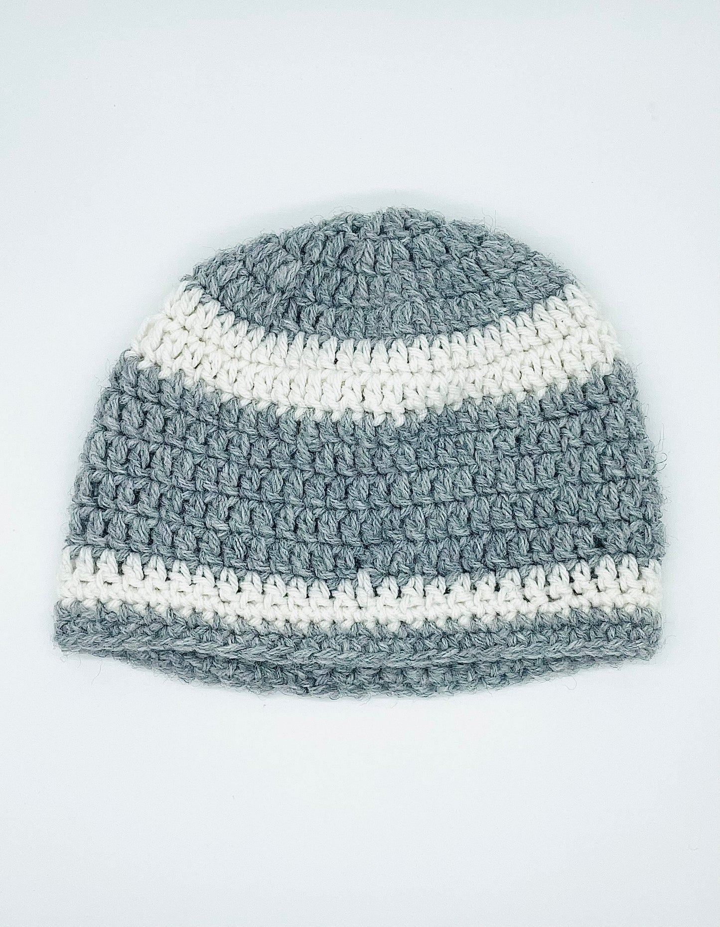 gray/white crochet beanies