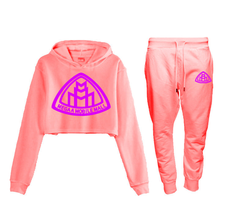 Neon Pink Crop Top Logo SweatSuit