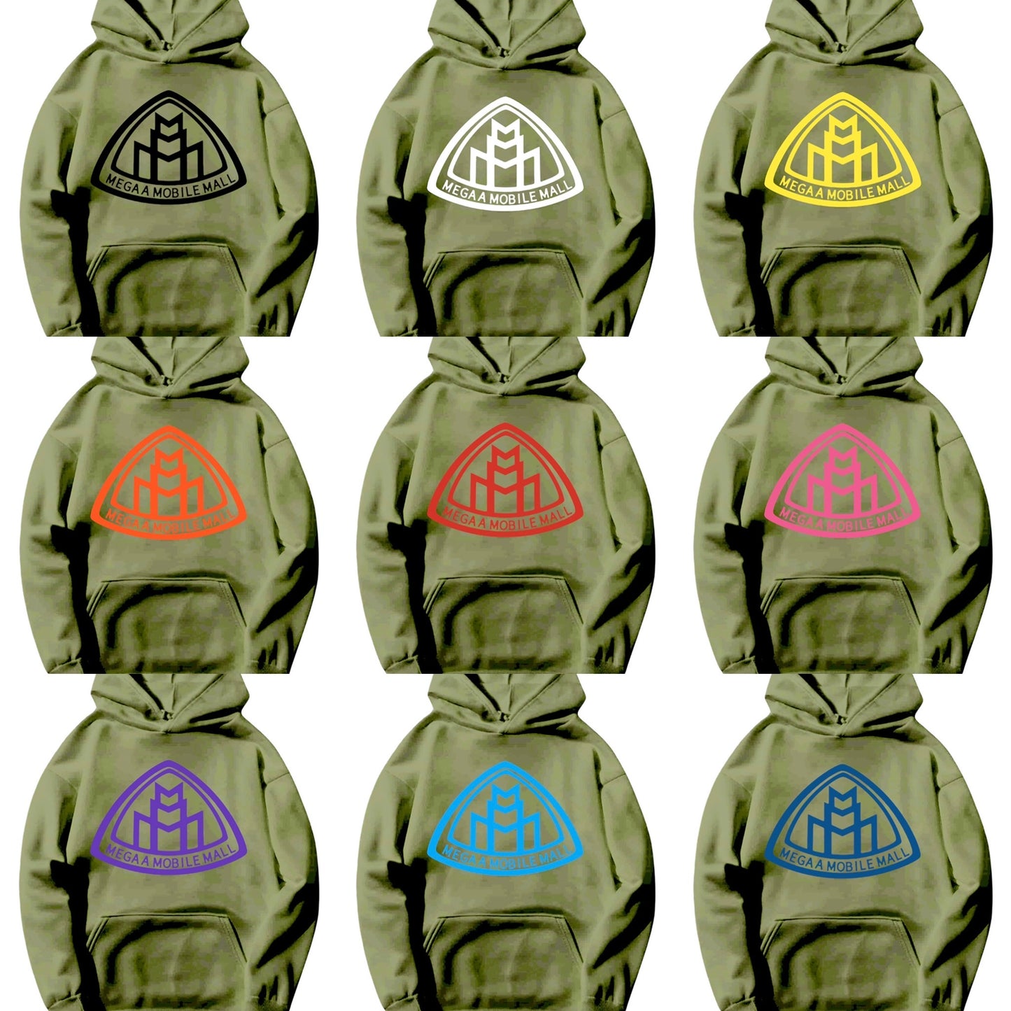 olive green megaamobilemall logo Heavy Blend Fleece Hoodie with 9 different logo color options