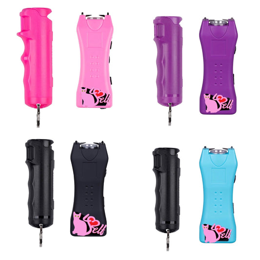 pussy for self pepper spray taser kit available in 4 colors . pink, purple, black & teal.