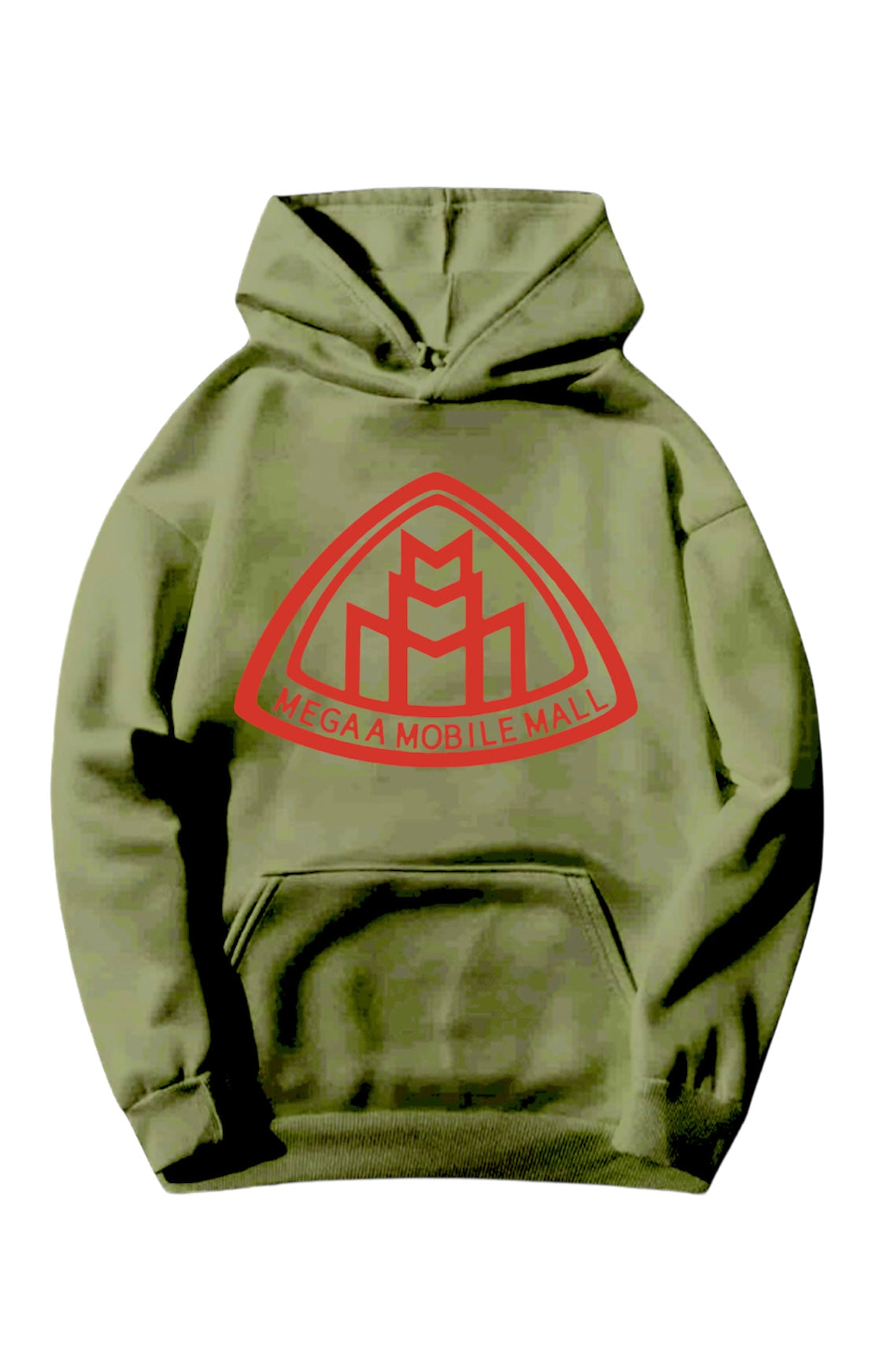 olive green megaamobilemall logo Heavy Blend Fleece Hoodie with red logo