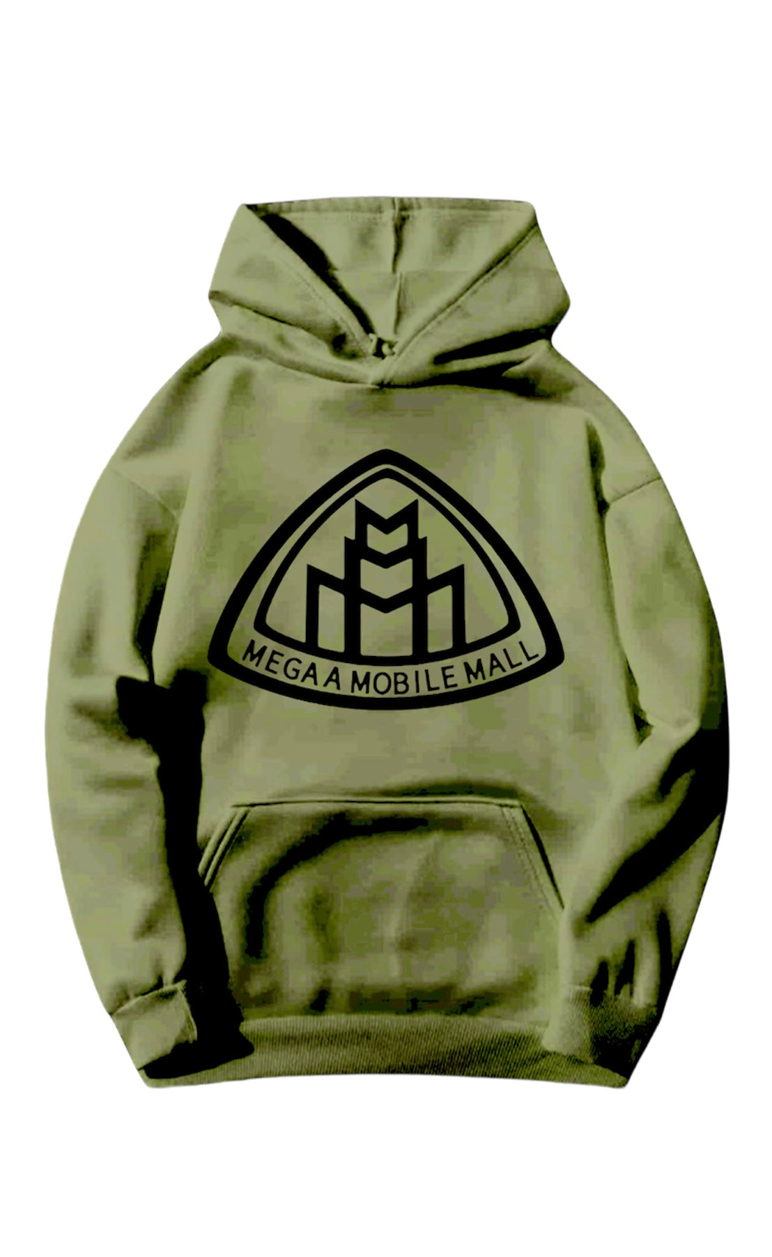 olive green megaamobilemall logo Heavy Blend Fleece Hoodie with black logo