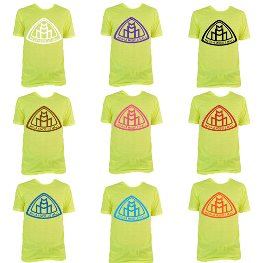 neon lime megaamobilemall short & shirt set in 9 different logo colors